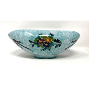 Vintage Italian Signed M.N. Co. Rolled Edge Gravy Floral Bowl Floral Green 9"